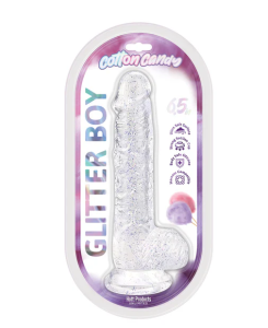 Cotton Candy Glitter Boy Jelly Glitter Dildo 6.5 in. Clear