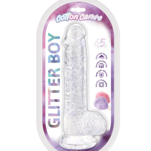 Cotton Candy Glitter Boy Jelly Glitter Dildo 6.5 in. Clear